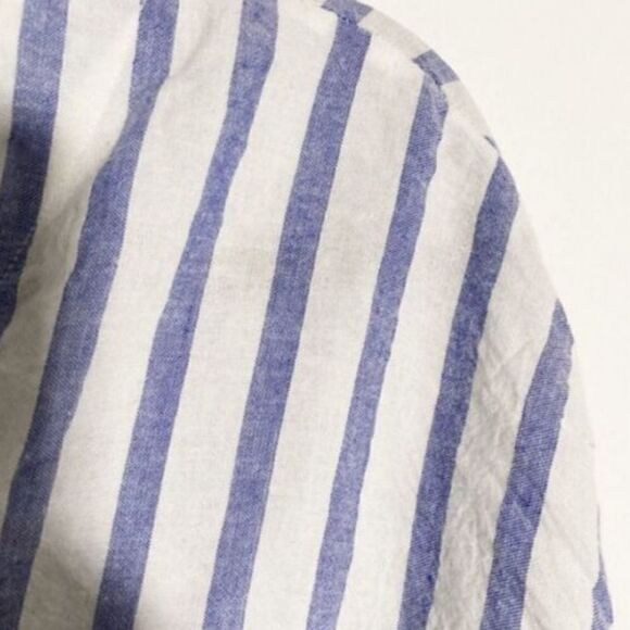 Rails Lily Blouse Parisian Blue Grenadines Stripe Linen Lace Up Neck Size Small - Picture 8 of 10